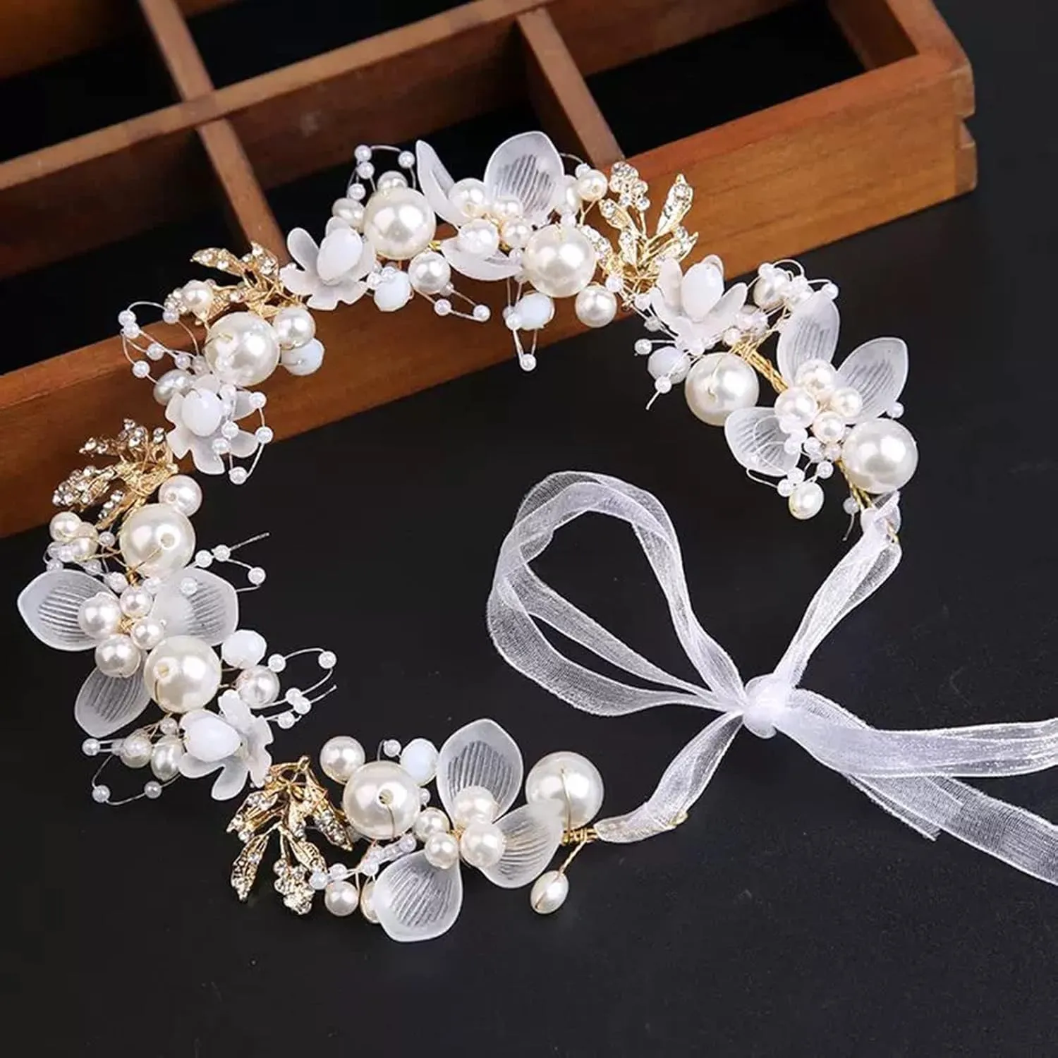 Wedding Hair Accessories for Kids, Flower Girl Accessory, Princess Headpiece White Headband Pearl and Girls Cute Bridal Band, Women's Fashion Headbands, Flower Pearl Gold