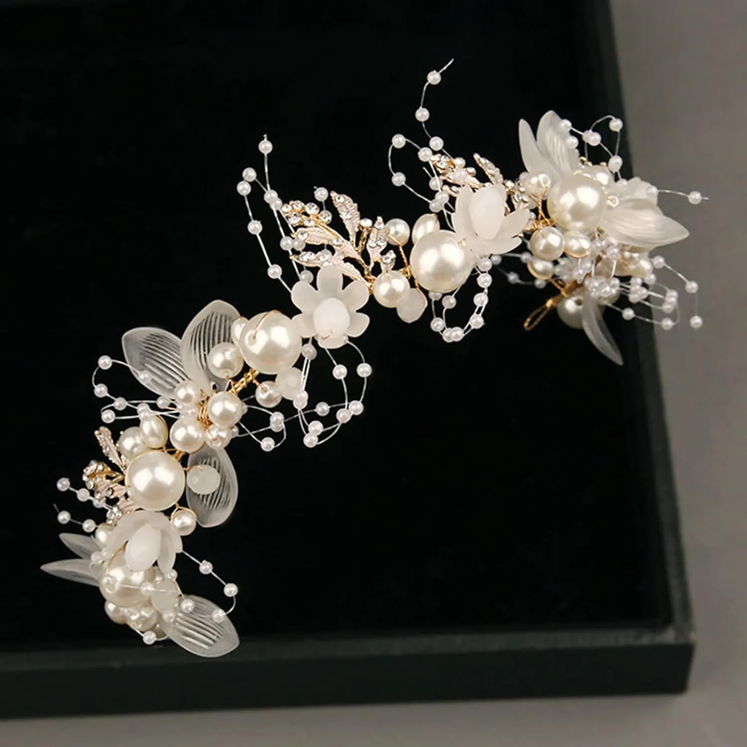 Wedding Hair Accessories for Kids, Flower Girl Accessory, Princess Headpiece White Headband Pearl and Girls Cute Bridal Band, Women's Fashion Headbands, Flower Pearl Gold