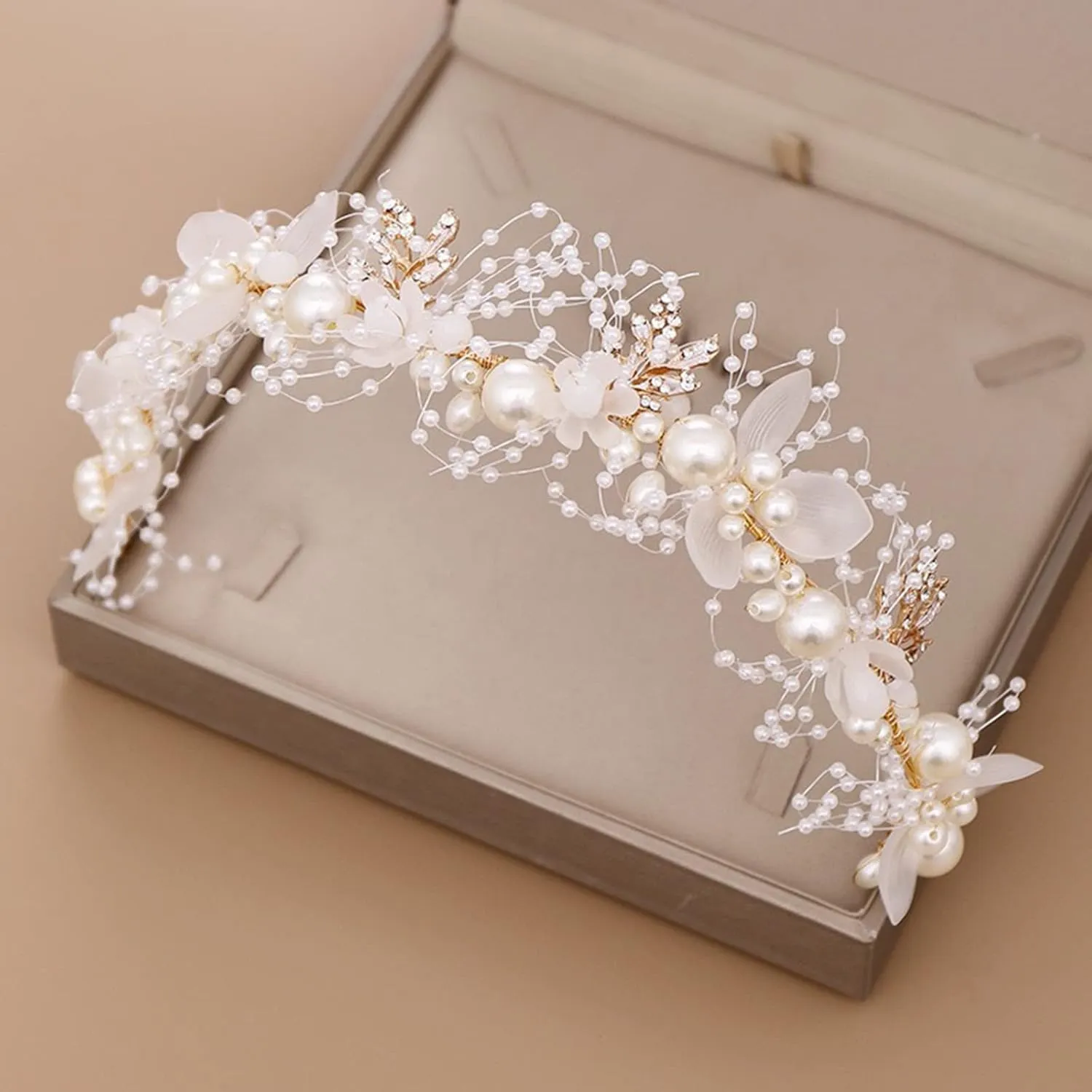 Wedding Hair Accessories for Kids, Flower Girl Accessory, Princess Headpiece White Headband Pearl and Girls Cute Bridal Band, Women's Fashion Headbands, Flower Pearl Gold