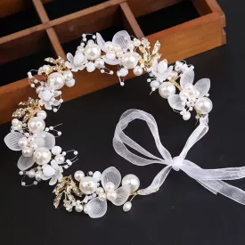 Wedding Hair Accessories for Kids, Flower Girl Accessory, Princess Headpiece White Headband Pearl and Girls Cute Bridal Band, Women's Fashion Headbands, Flower Pearl Gold