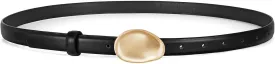 WERFORU Women Skinny Belts for Dress Jeans Ladies Thin Faux Leather Belt with Unique Gold Buckle,0.7" width