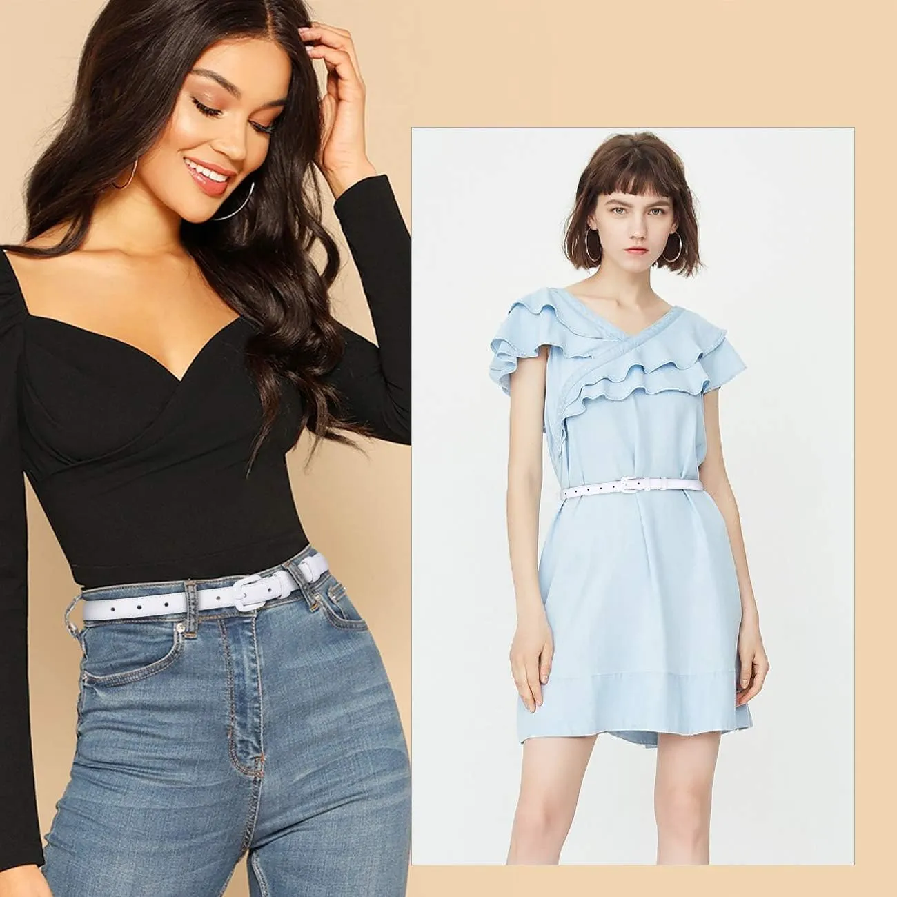 WHIPPY Women Skinny Leather Belt Thin Waist Jeans Belt for Pants in Pin Buckle Belt