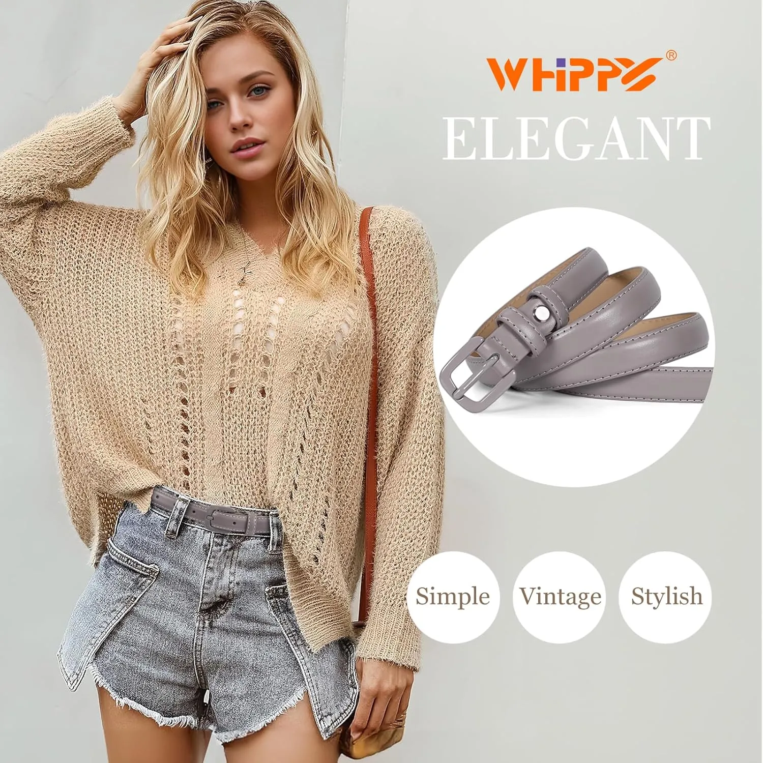 WHIPPY Women Skinny Leather Belt Thin Waist Jeans Belt for Pants in Pin Buckle Belt