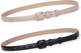 WHIPPY Women Skinny Leather Belt Thin Waist Jeans Belt for Pants in Pin Buckle Belt