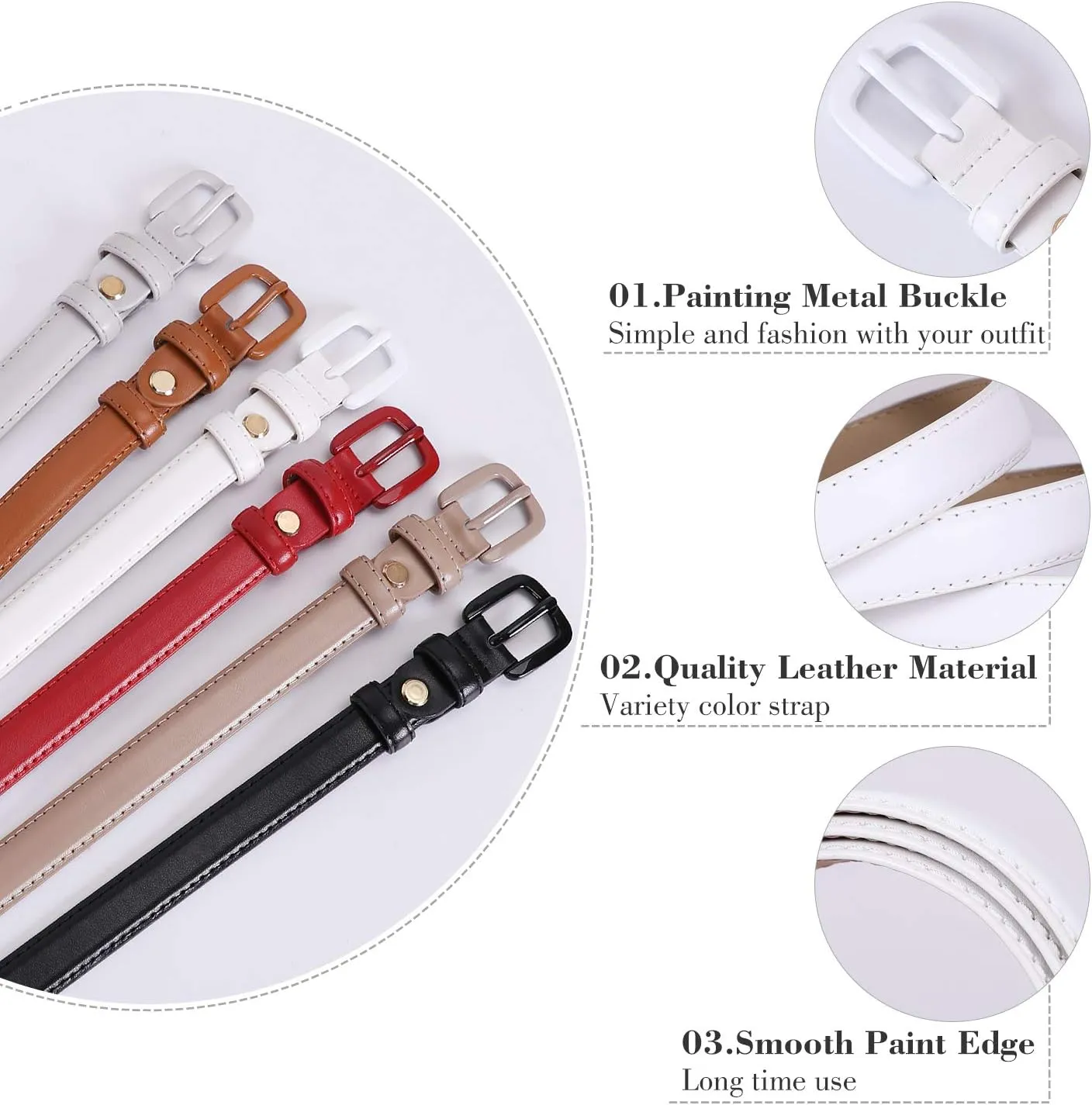 WHIPPY Women Skinny Leather Belt Thin Waist Jeans Belt for Pants in Pin Buckle Belt