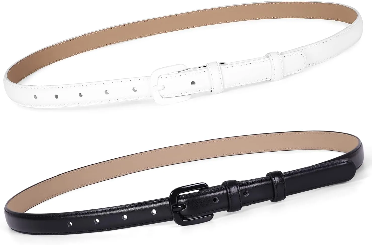 WHIPPY Women Skinny Leather Belt Thin Waist Jeans Belt for Pants in Pin Buckle Belt