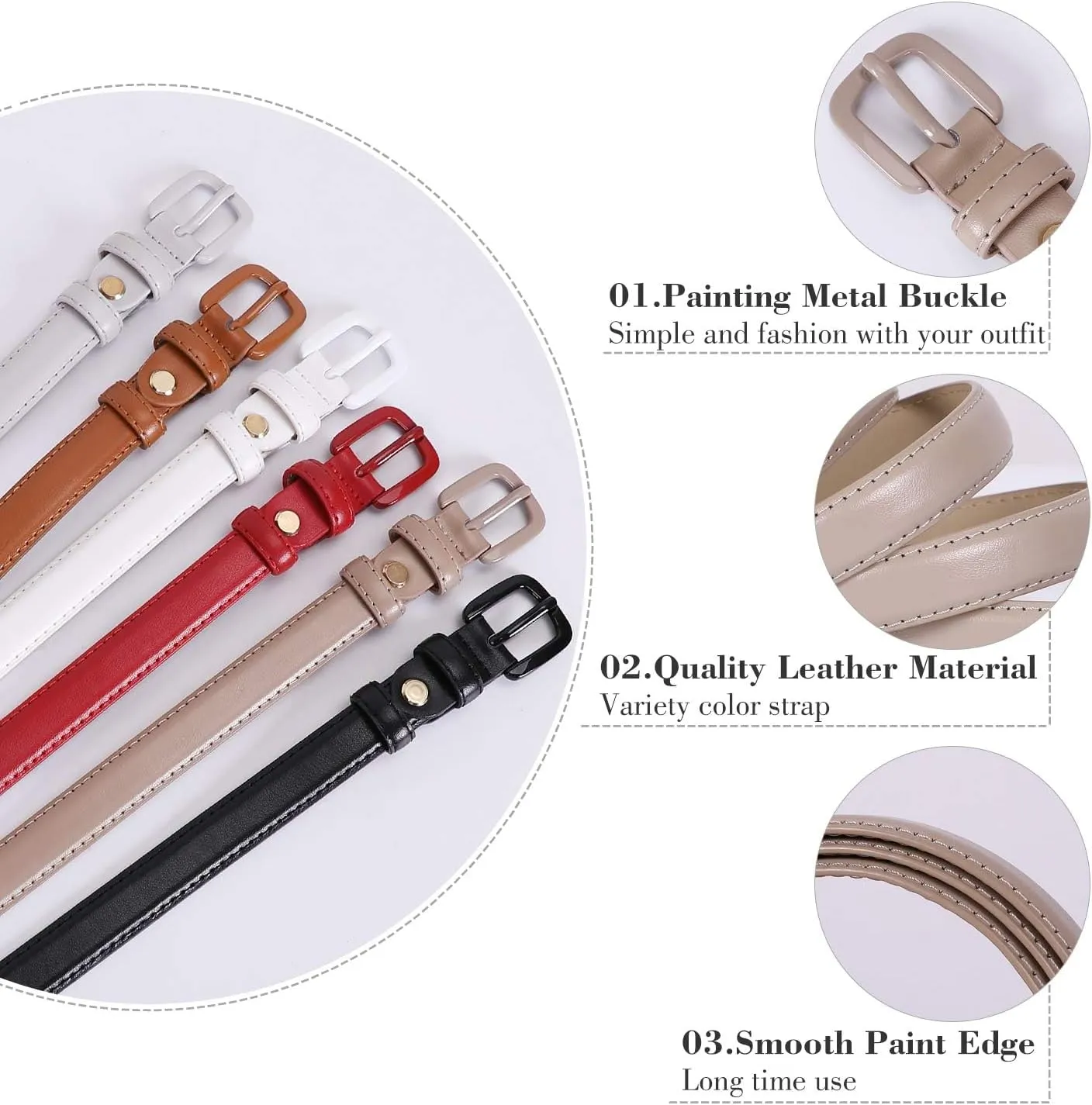 WHIPPY Women Skinny Leather Belt Thin Waist Jeans Belt for Pants in Pin Buckle Belt