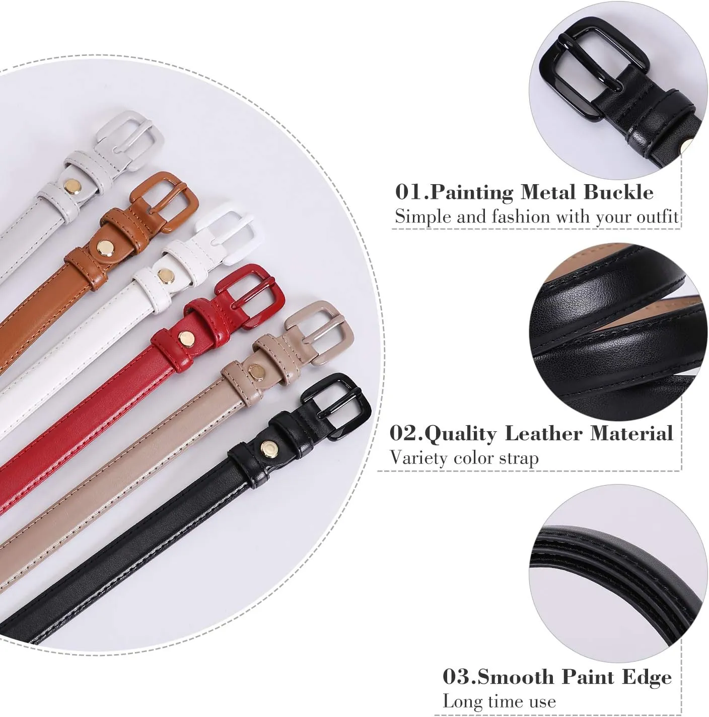 WHIPPY Women Skinny Leather Belt Thin Waist Jeans Belt for Pants in Pin Buckle Belt