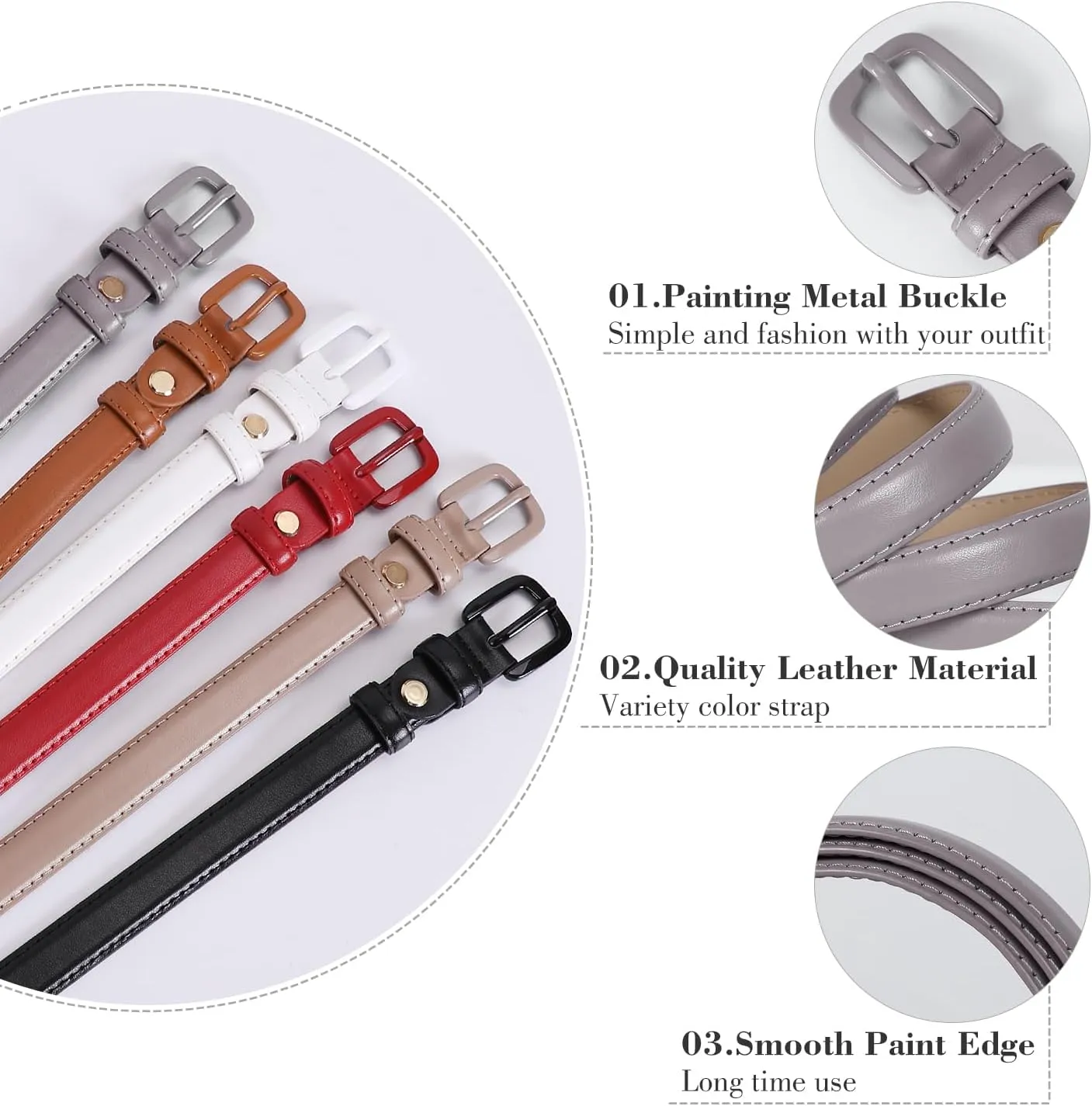 WHIPPY Women Skinny Leather Belt Thin Waist Jeans Belt for Pants in Pin Buckle Belt