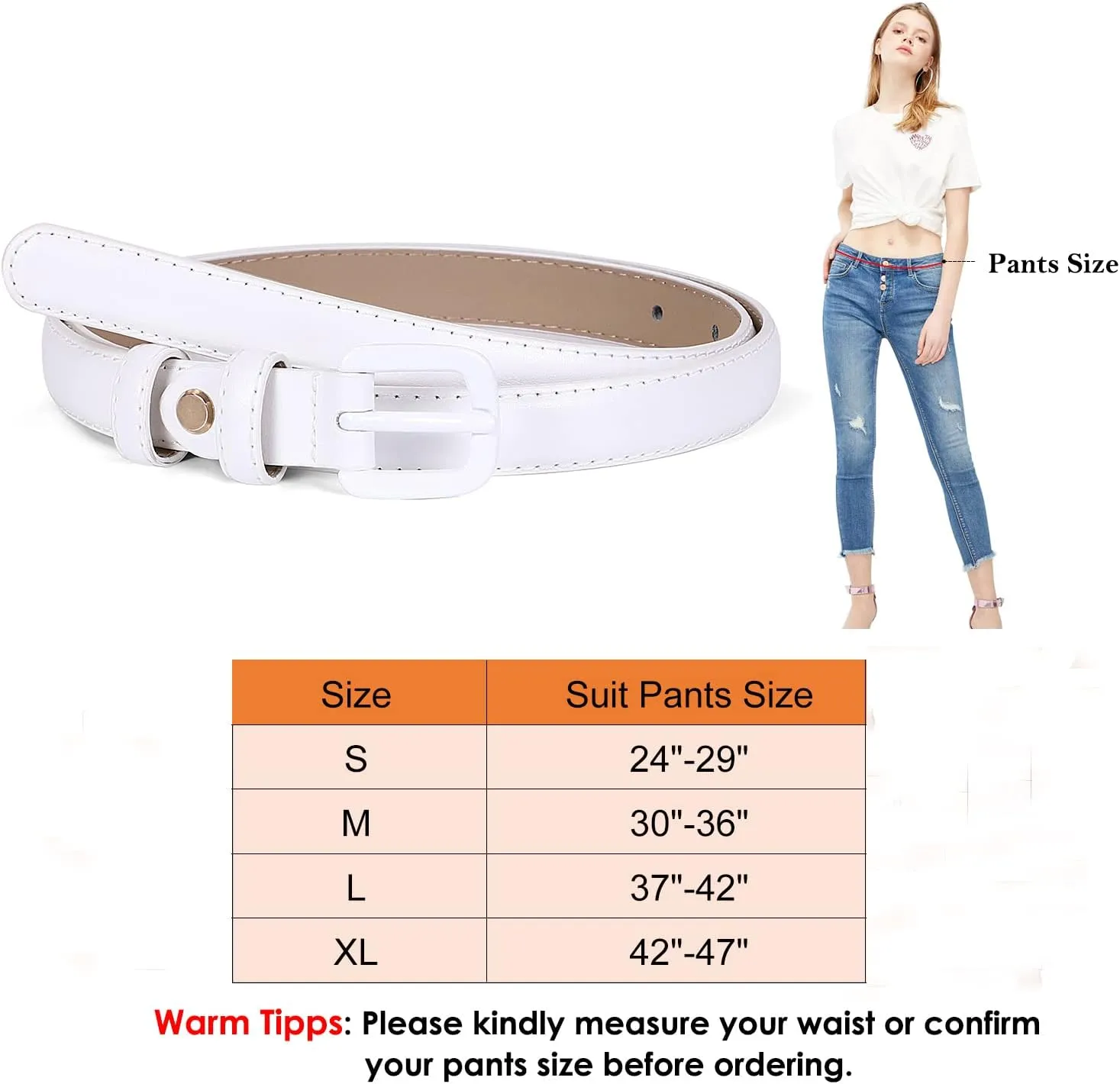 WHIPPY Women Skinny Leather Belt Thin Waist Jeans Belt for Pants in Pin Buckle Belt