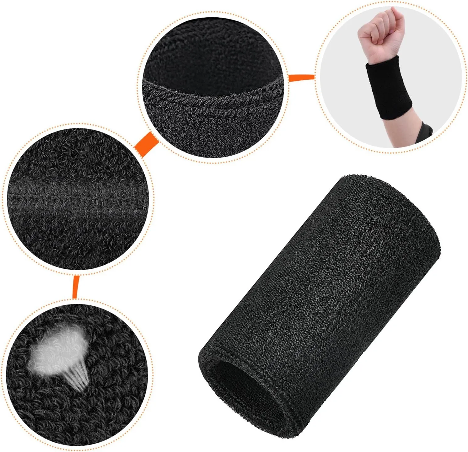 Willbond 6 Inch Wrist Sweatband Sport Wristbands Elastic Athletic Wrist Bands for Sports 2 Pieces