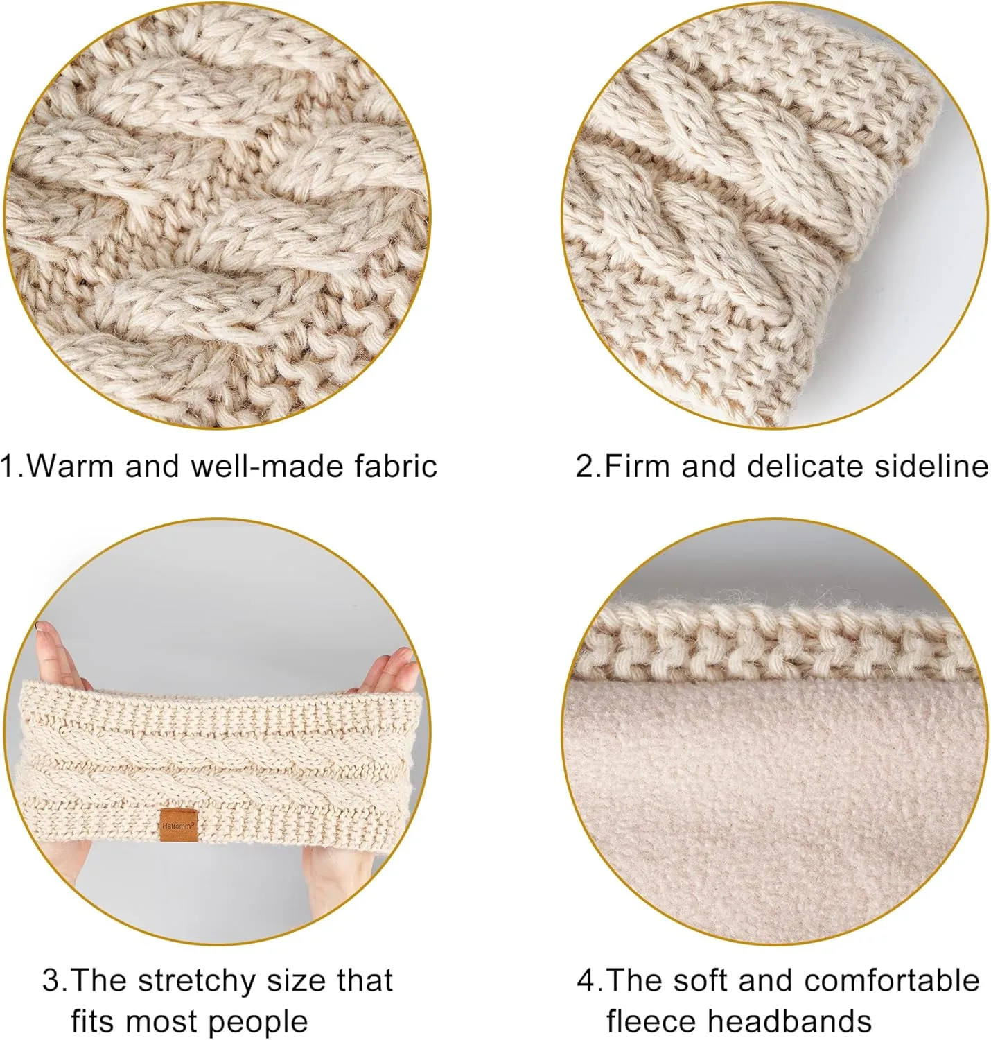 Winter Headbands for Women Wool 2 Pack, Ear Warmers for Women Headband Knit Thick Fleece Lined, Cold Weather Warm Ear Muffs