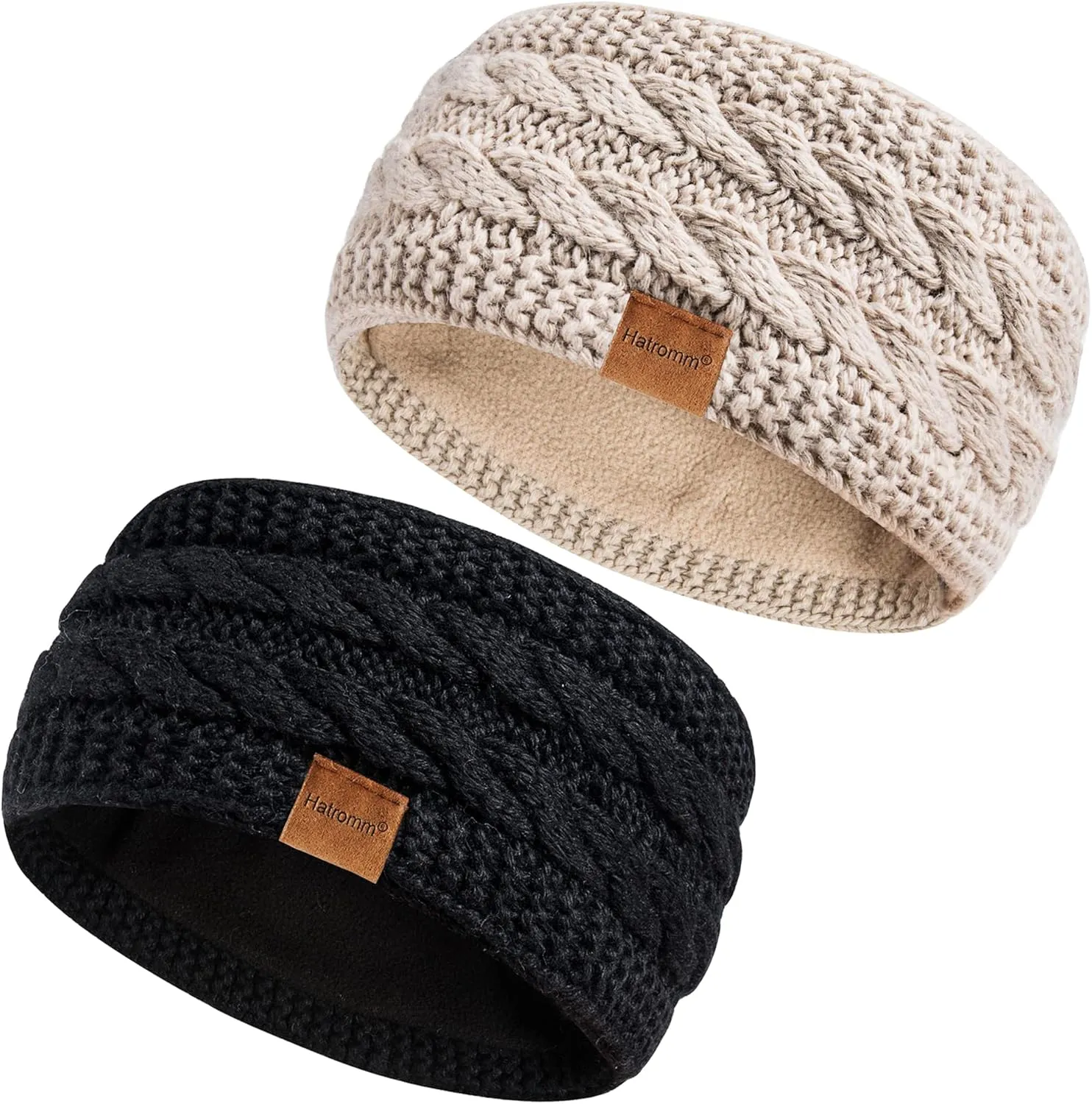 Winter Headbands for Women Wool 2 Pack, Ear Warmers for Women Headband Knit Thick Fleece Lined, Cold Weather Warm Ear Muffs