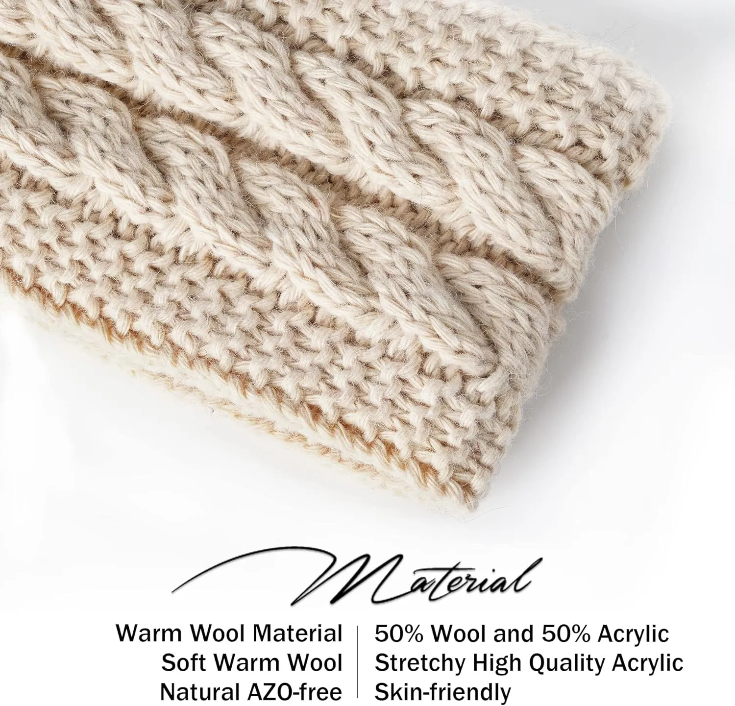 Winter Headbands for Women Wool 2 Pack, Ear Warmers for Women Headband Knit Thick Fleece Lined, Cold Weather Warm Ear Muffs