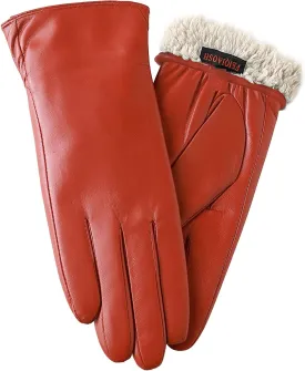 Winter Leather Gloves for Women, Premium Sheepskin Warm Gloves for Cold Weather, Fleece Lining Touch Screen Glove