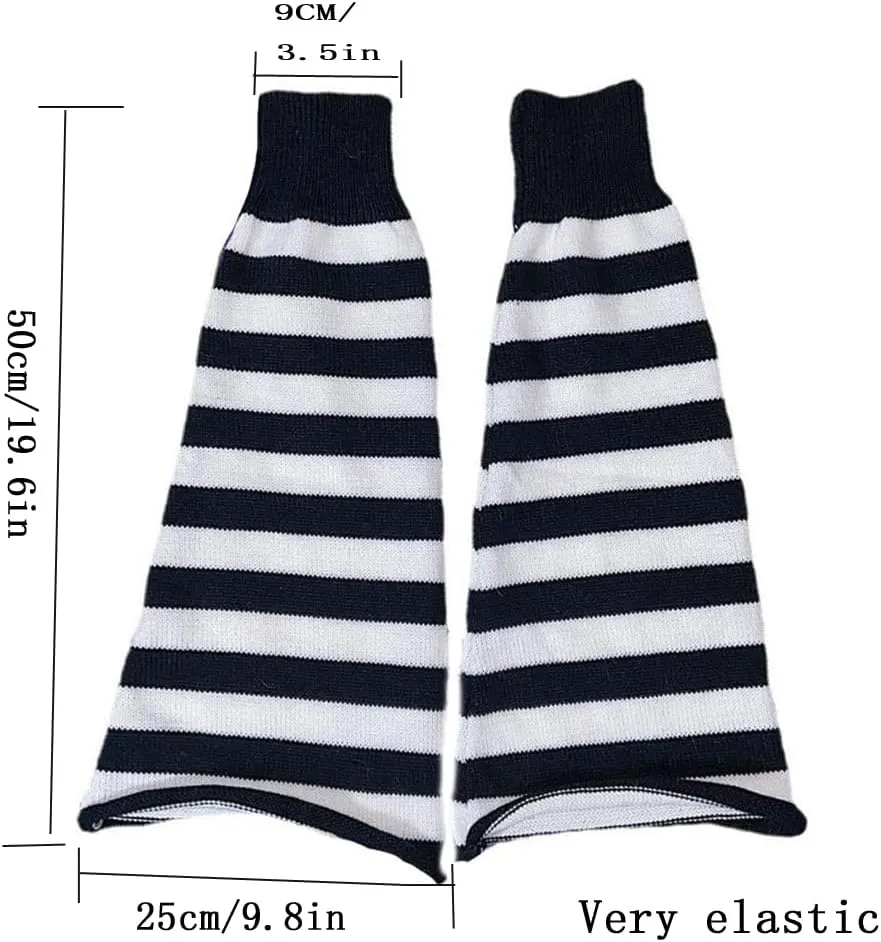 Women Girl Flared Leg Warmers Striped Knit Socks Over Knee Wide Leg Warm Knitted Pile Elephant Socks