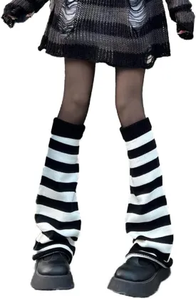 Women Girl Flared Leg Warmers Striped Knit Socks Over Knee Wide Leg Warm Knitted Pile Elephant Socks