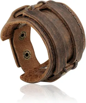 Womens and Mens Genuine Cuff Bangle Leather Bracelet Adjustable Wristband in Punk Design Coffee 30G | Punk Bracelets | Bracelets for Men | Bracelets for Women Trendy | Wristbands for men
