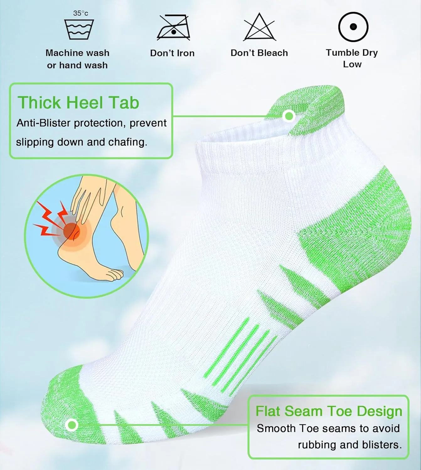 Womens Ankle Anti-blister Thick Cushioned Wicking Odor Resist Athletic Running Socks 5 Pairs