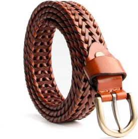 Women's Braided Genuine Real Leather Narrow Belt Adjustable Casual Waist Strap for Jeans Dresses Everyday Outfits