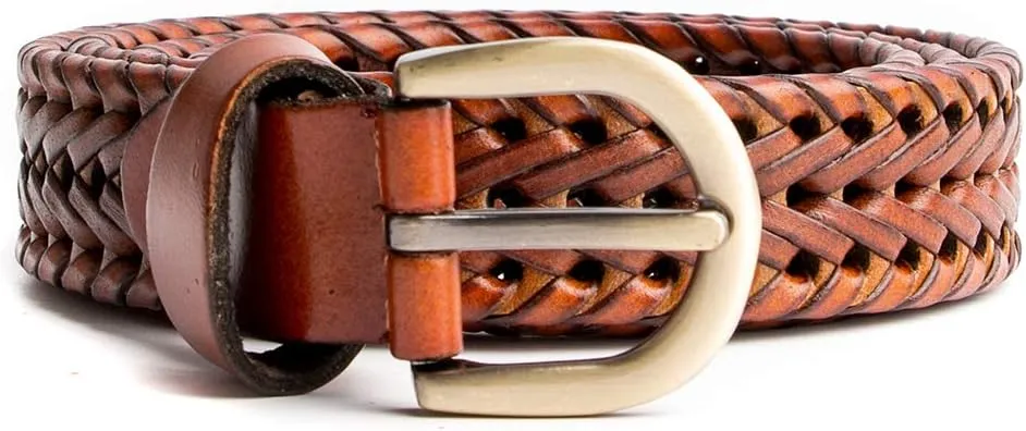Women's Braided Genuine Real Leather Narrow Belt Adjustable Casual Waist Strap for Jeans Dresses Everyday Outfits
