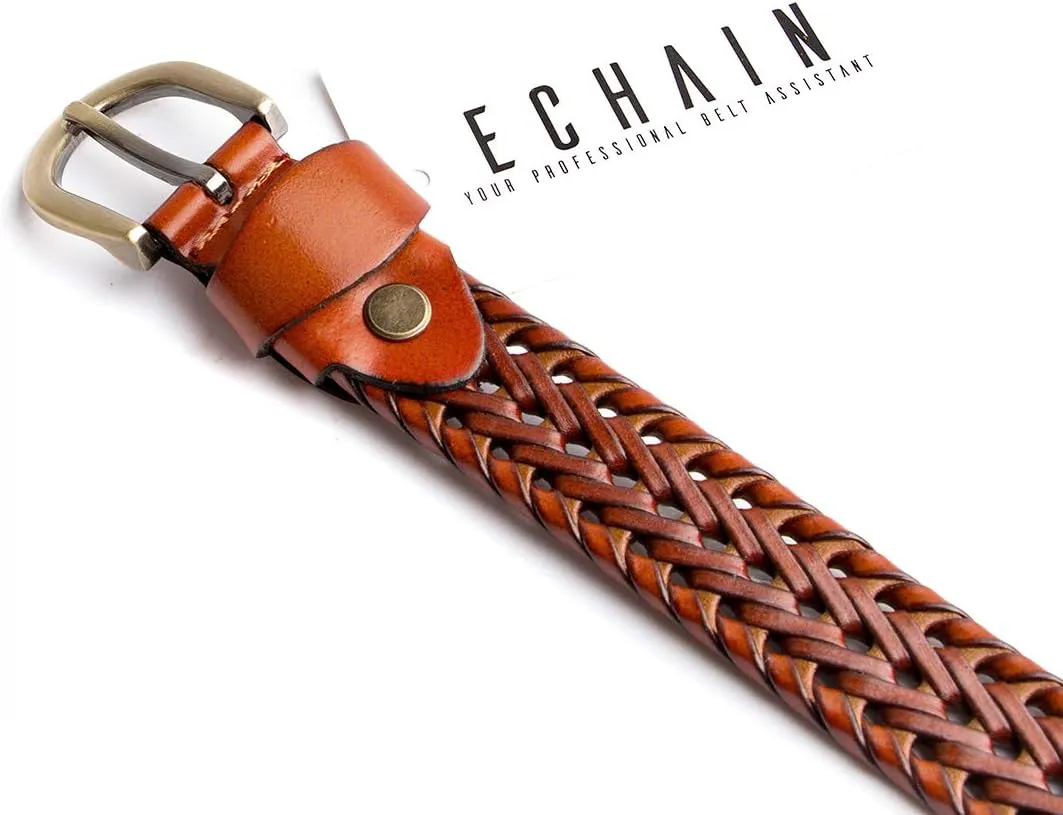Women's Braided Genuine Real Leather Narrow Belt Adjustable Casual Waist Strap for Jeans Dresses Everyday Outfits