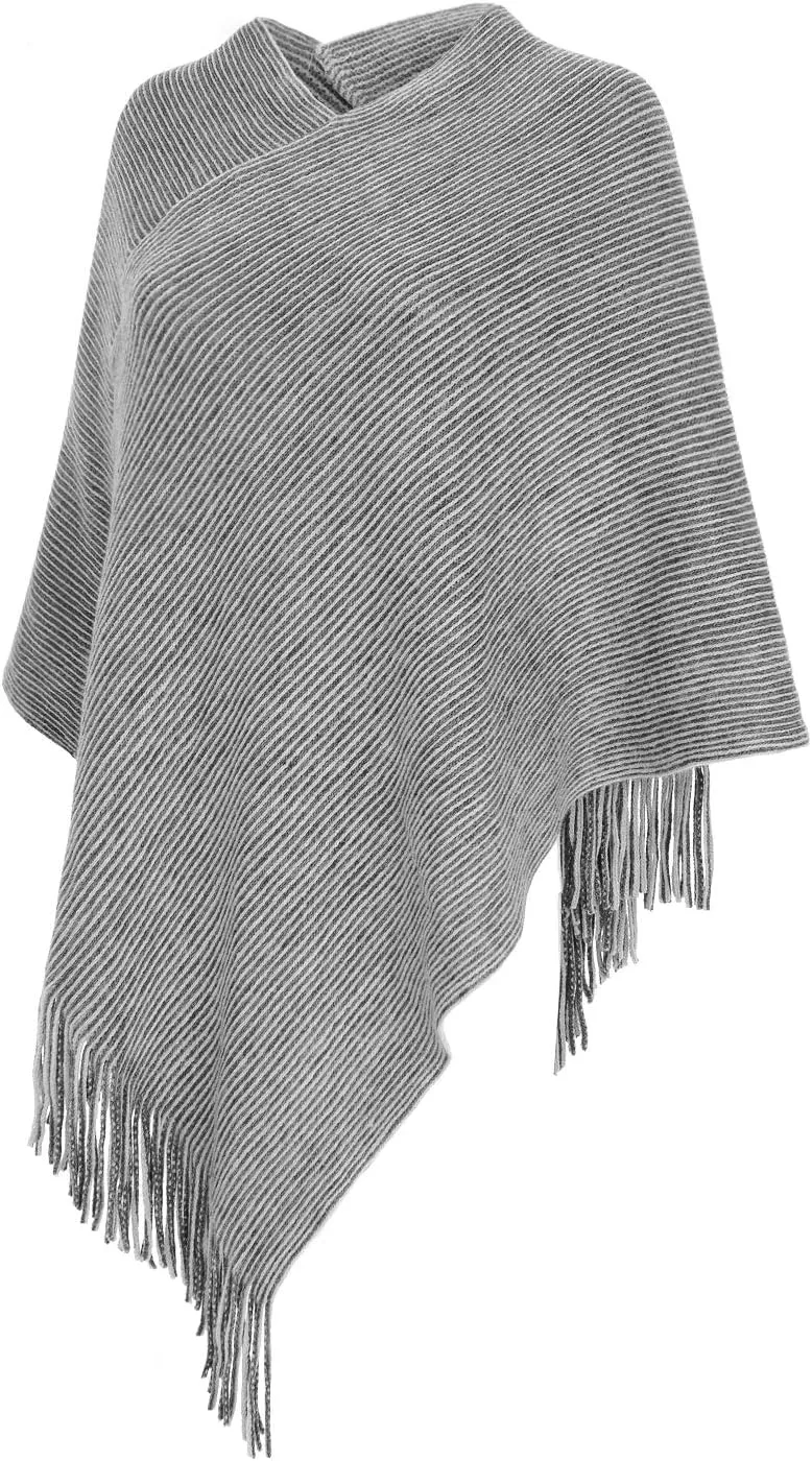 Womens Poncho Sweater V Neck Knitted Pullover Shawls Wraps Capes with Fringes Gifts for Women Mom