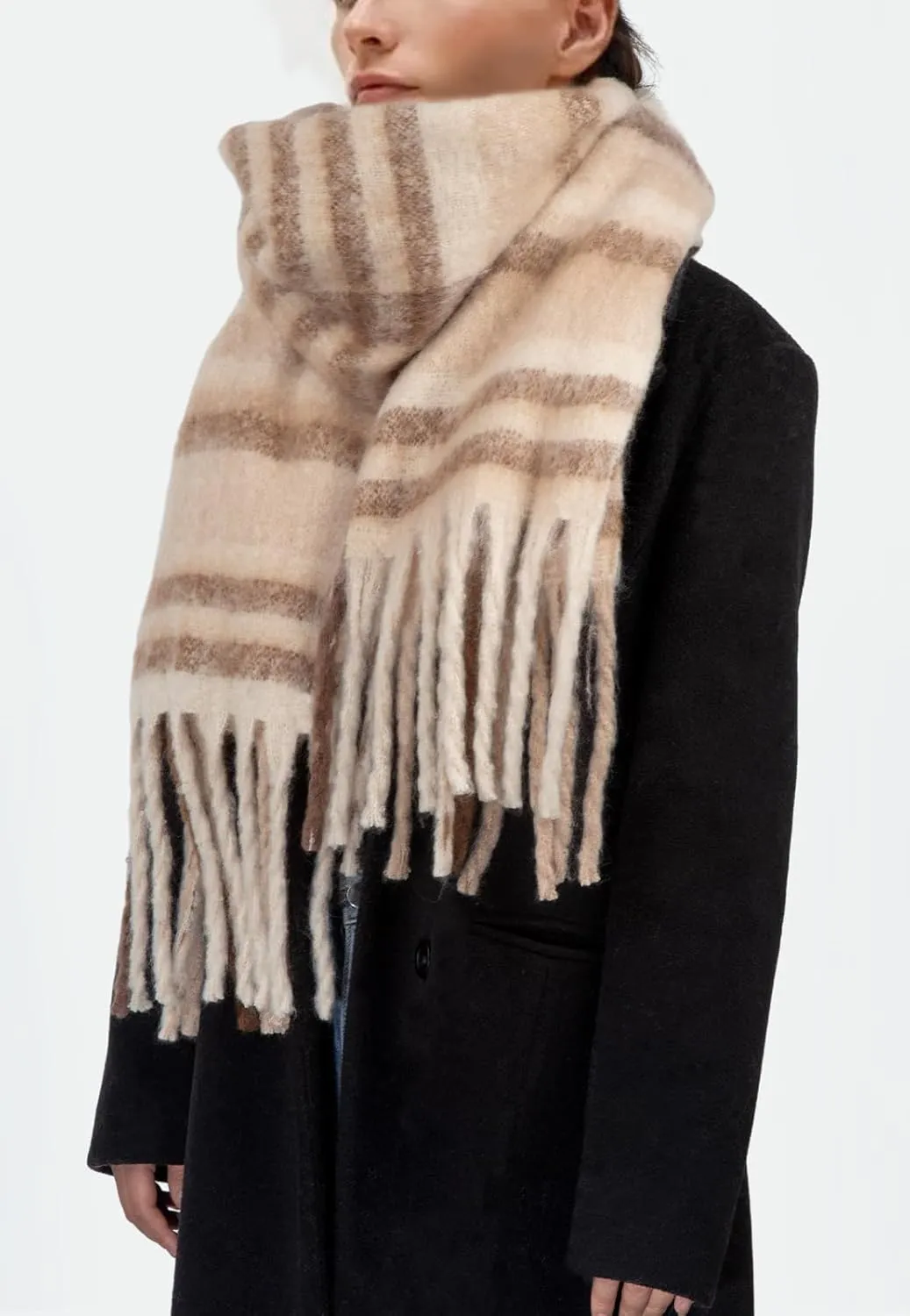 Womens Scarf Winter Big Colorful Checked Thick Warm Soft Scarves Casual Tassel Blanket Scarf