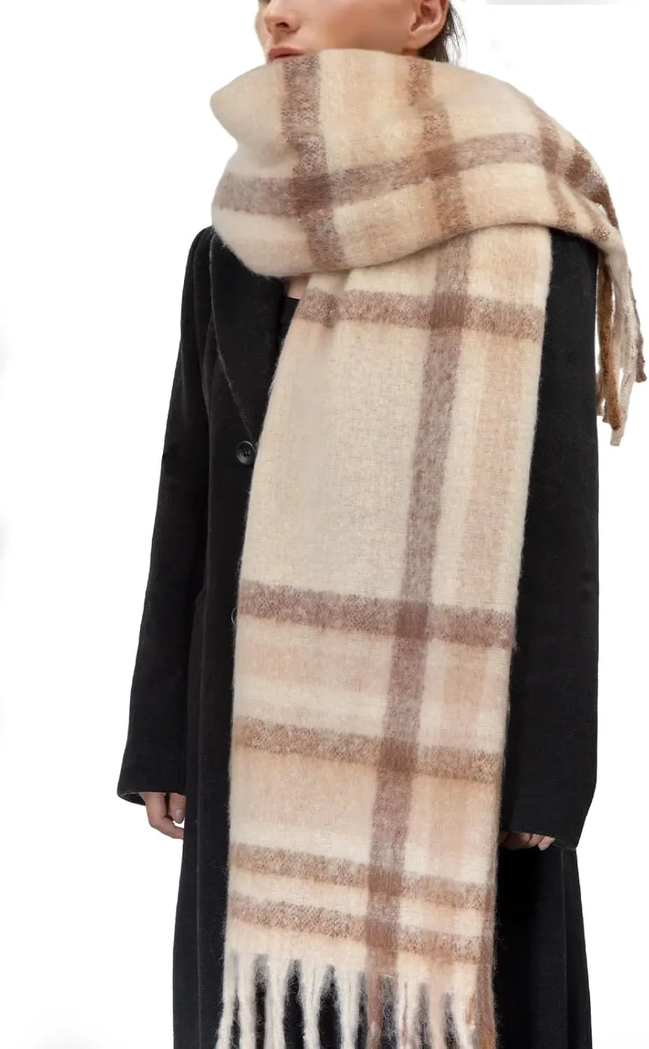 Womens Scarf Winter Big Colorful Checked Thick Warm Soft Scarves Casual Tassel Blanket Scarf