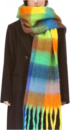 Womens Scarf Winter Big Colorful Checked Thick Warm Soft Scarves Casual Tassel Blanket Scarf
