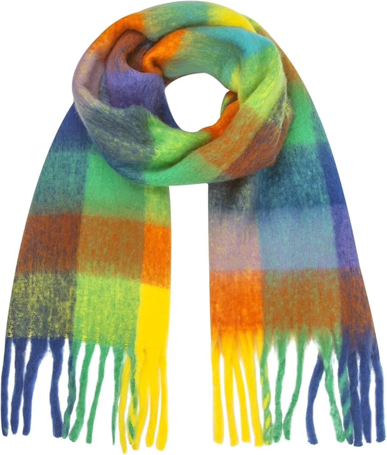 Womens Scarf Winter Big Colorful Checked Thick Warm Soft Scarves Casual Tassel Blanket Scarf