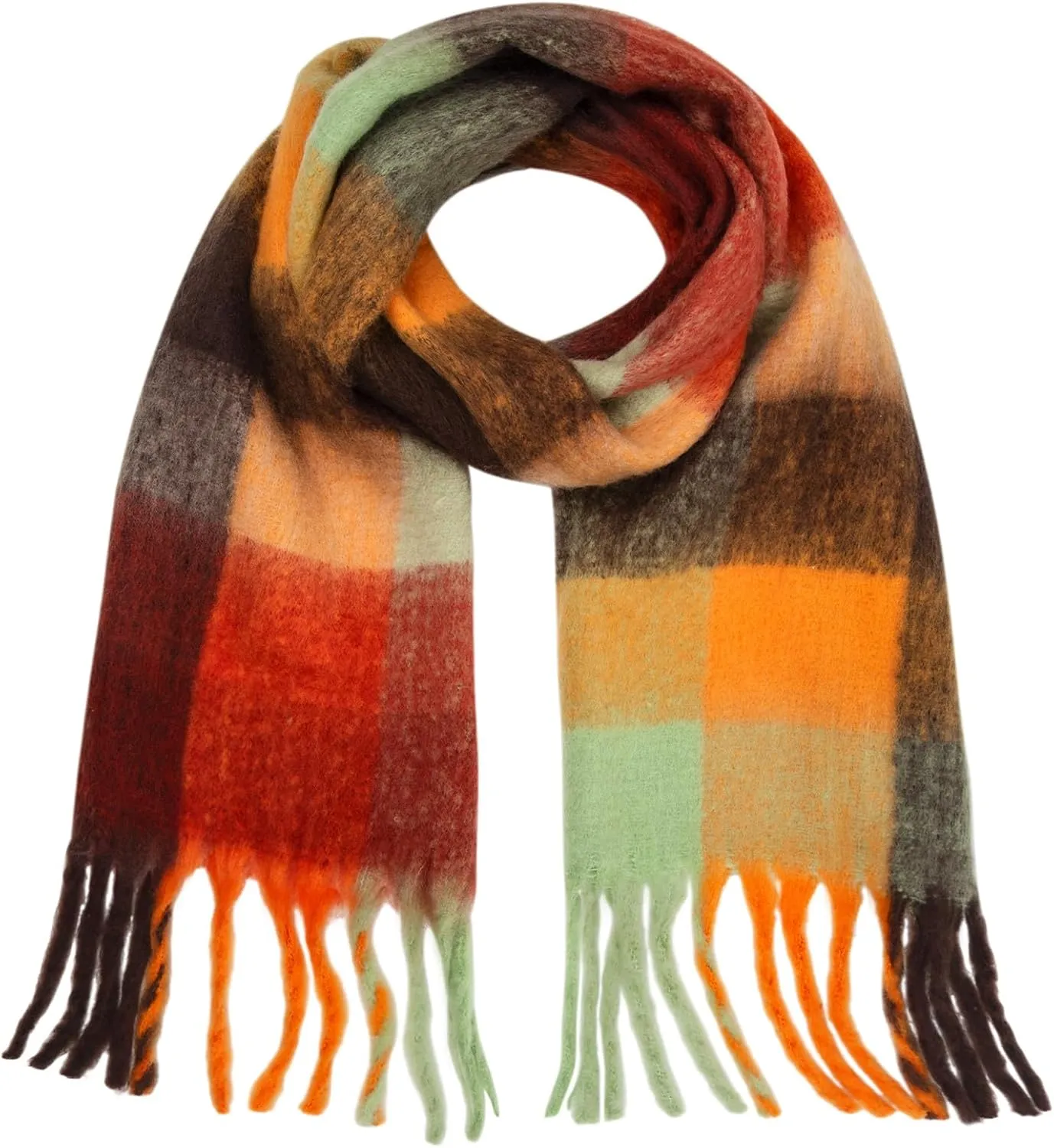 Womens Scarf Winter Big Colorful Checked Thick Warm Soft Scarves Casual Tassel Blanket Scarf