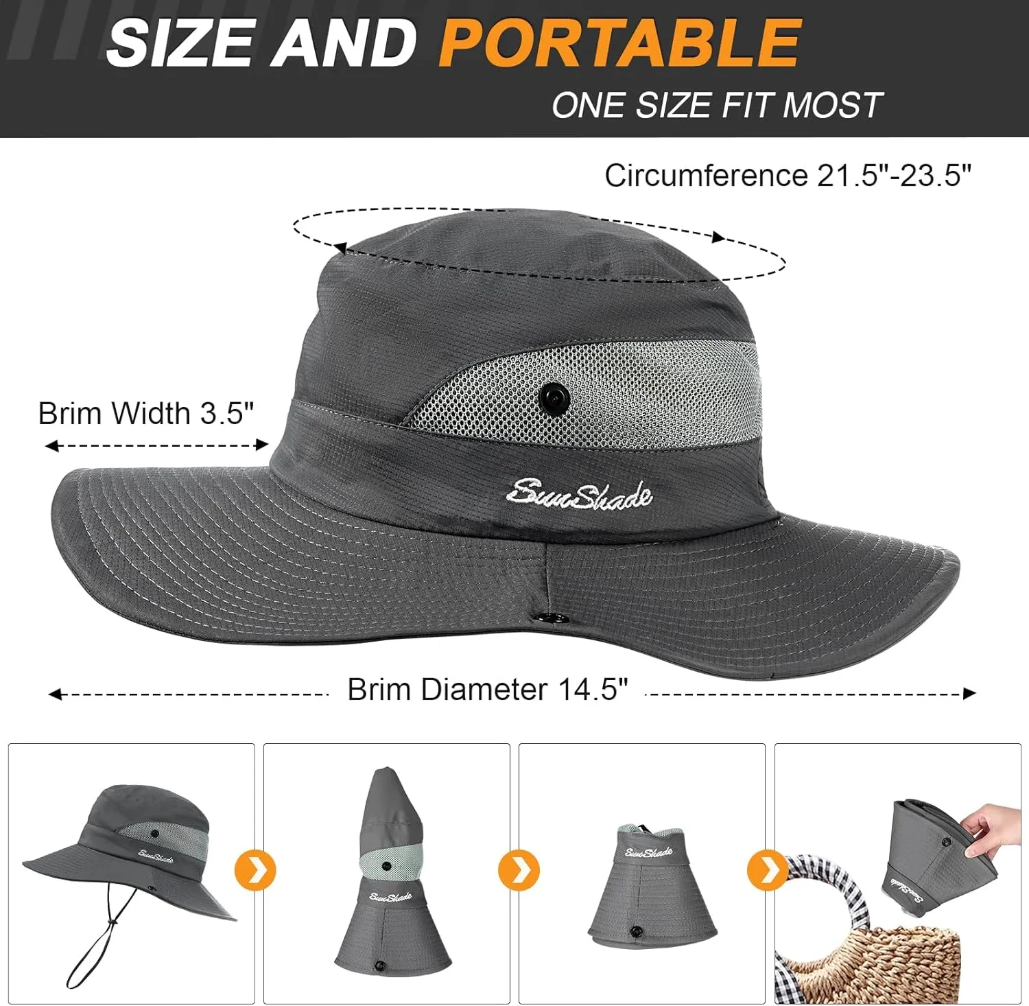 Womens Sun Hat - Sun Hats for Women with Ponytail Hole, Foldable Wide Brim Cooling Mesh Beach Fishing Hat for Outdoor