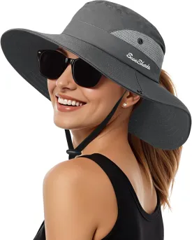 Womens Sun Hat - Sun Hats for Women with Ponytail Hole, Foldable Wide Brim Cooling Mesh Beach Fishing Hat for Outdoor