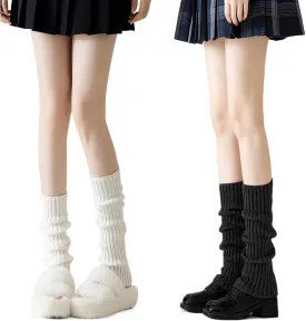 Women's Winter Leg Warmers, 2 Pairs - White & Black, Y2K Style, 80s Theme, Perfect for Walking