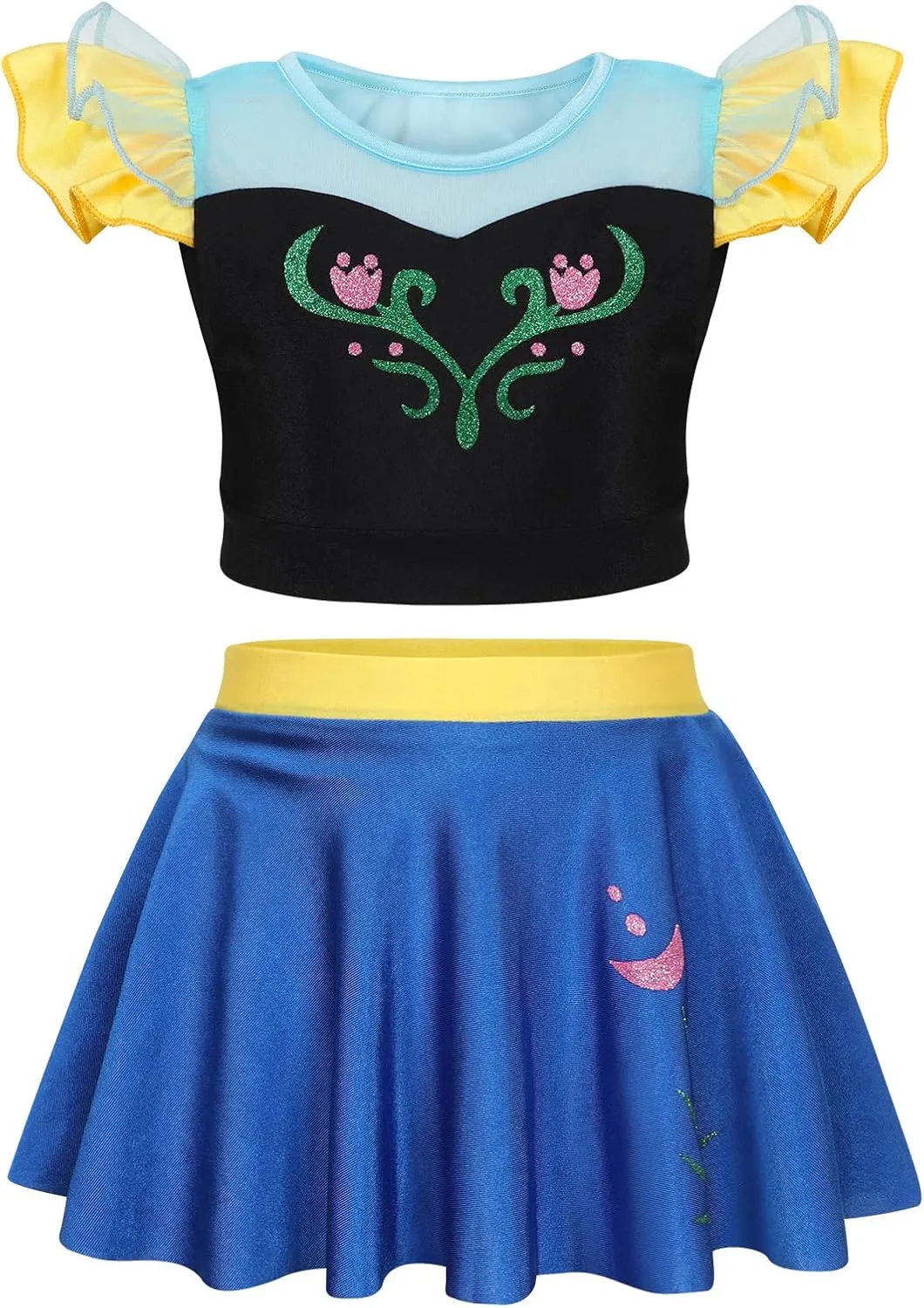WonderBabe Girls Princess Two Piece Swimsuit Kids Bathing Suits Ruffles Fancy Swimwear Surf Beach Summer Swimming Tankini Set