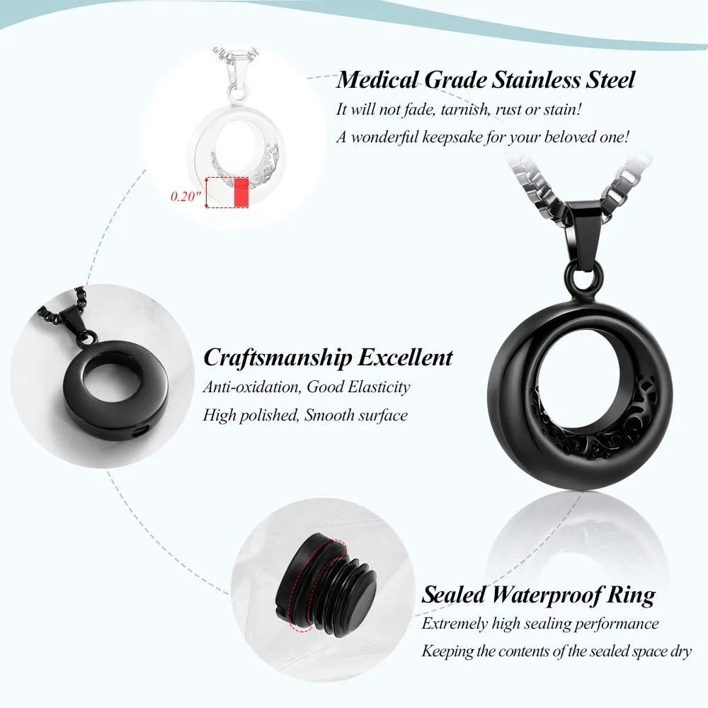 XSMZB Circle of Life Urn Necklace for Ashes Stainless Steel Eternity Keepsake Memorial Cremation Jewelry for Ashes Pendant Locket