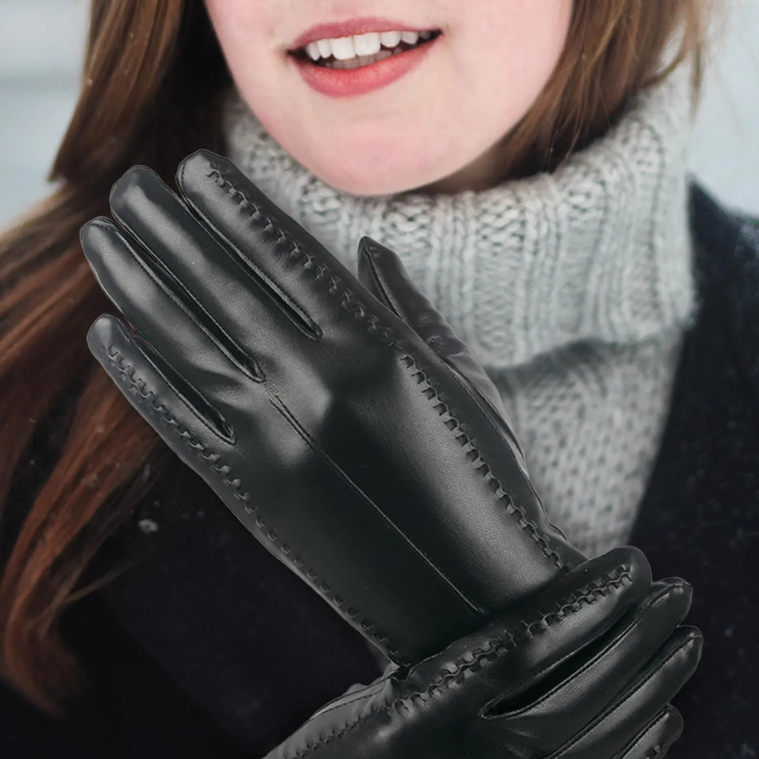 Yicorgard Women's Winter Driving Gloves - PU Leather Touchscreen With Warm Fleece Lining for Motorcycle