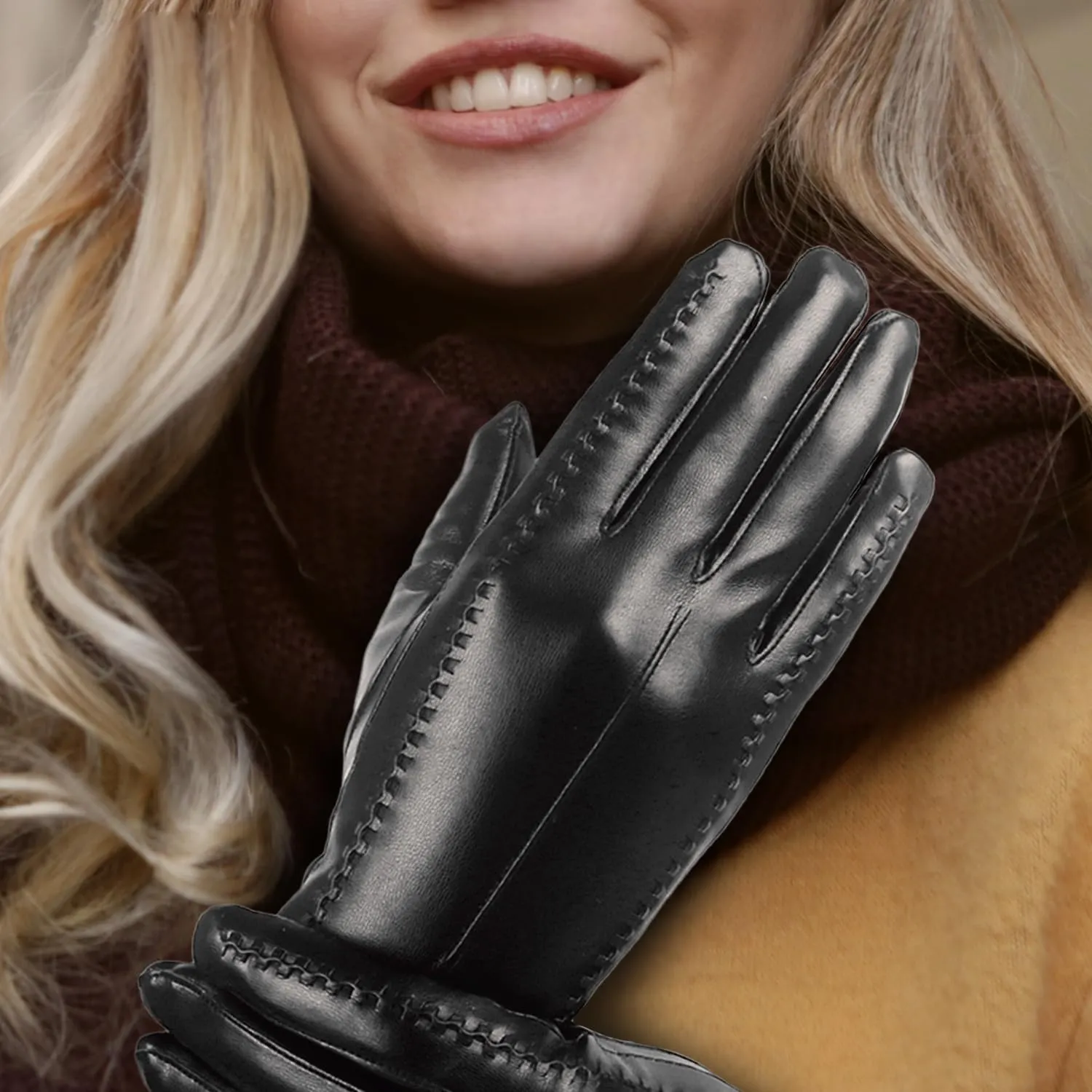 Yicorgard Women's Winter Driving Gloves - PU Leather Touchscreen With Warm Fleece Lining for Motorcycle