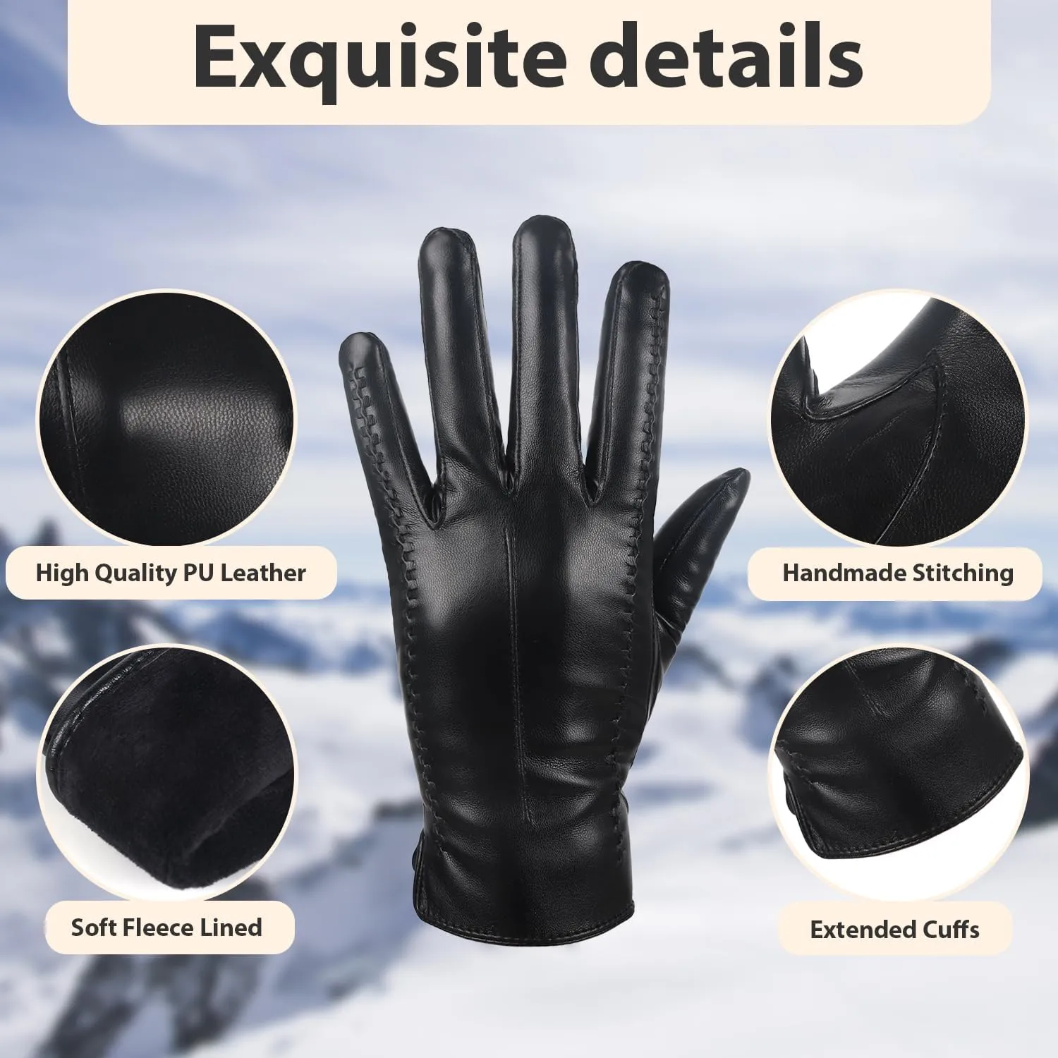 Yicorgard Women's Winter Driving Gloves - PU Leather Touchscreen With Warm Fleece Lining for Motorcycle