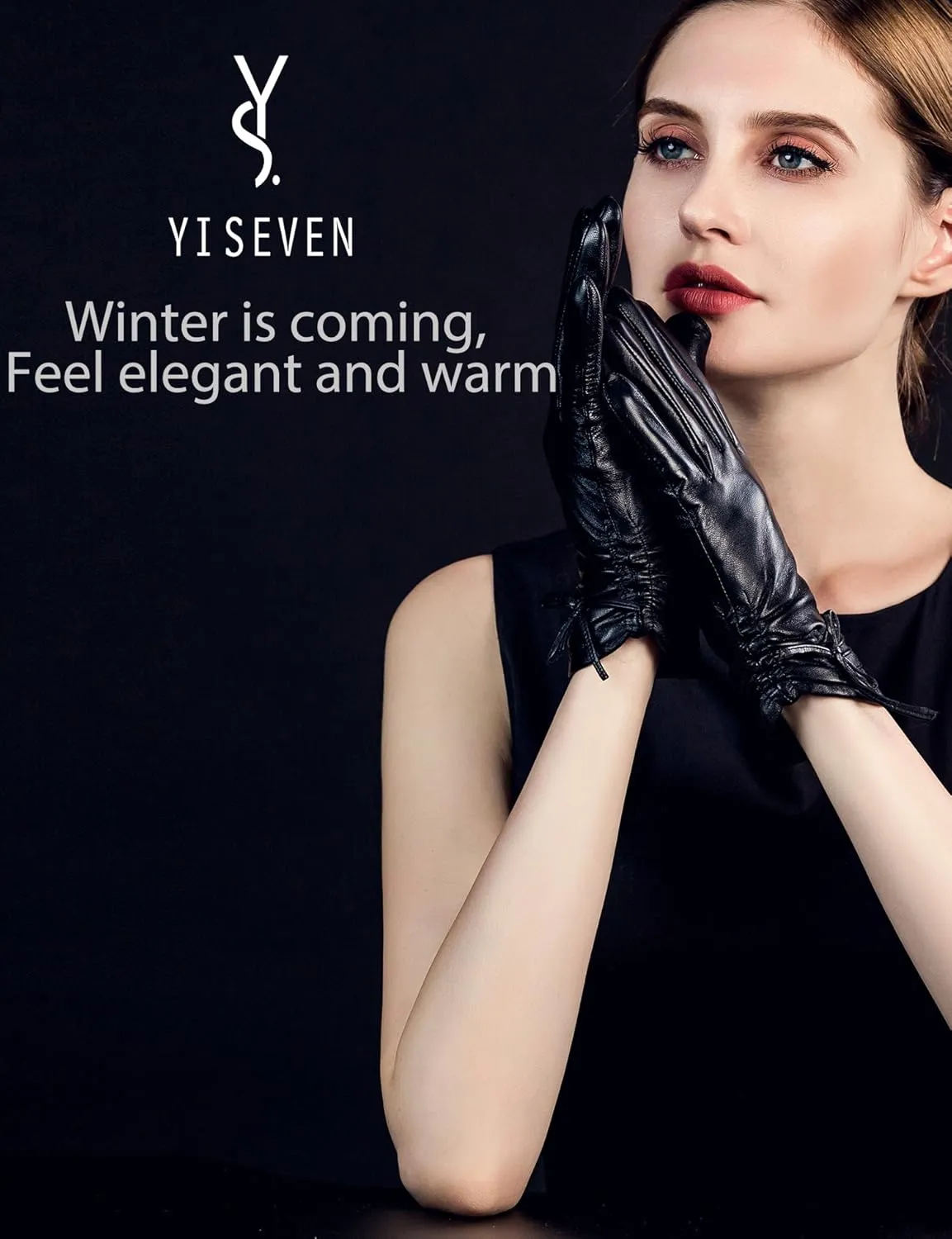 YISEVEN Women's Sheepskin Winter Driving Genuine Leather Gloves Lace Bow