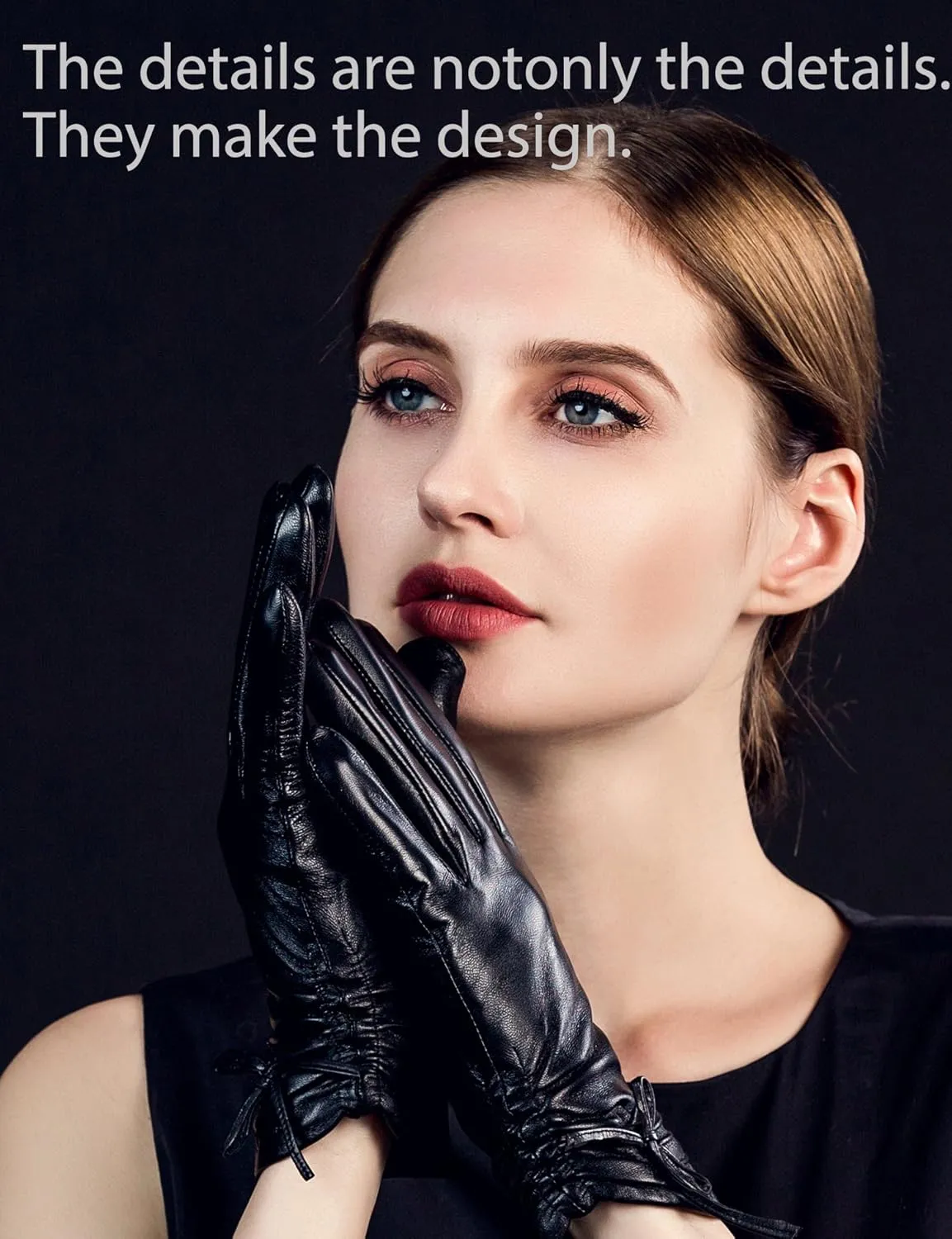 YISEVEN Women's Sheepskin Winter Driving Genuine Leather Gloves Lace Bow