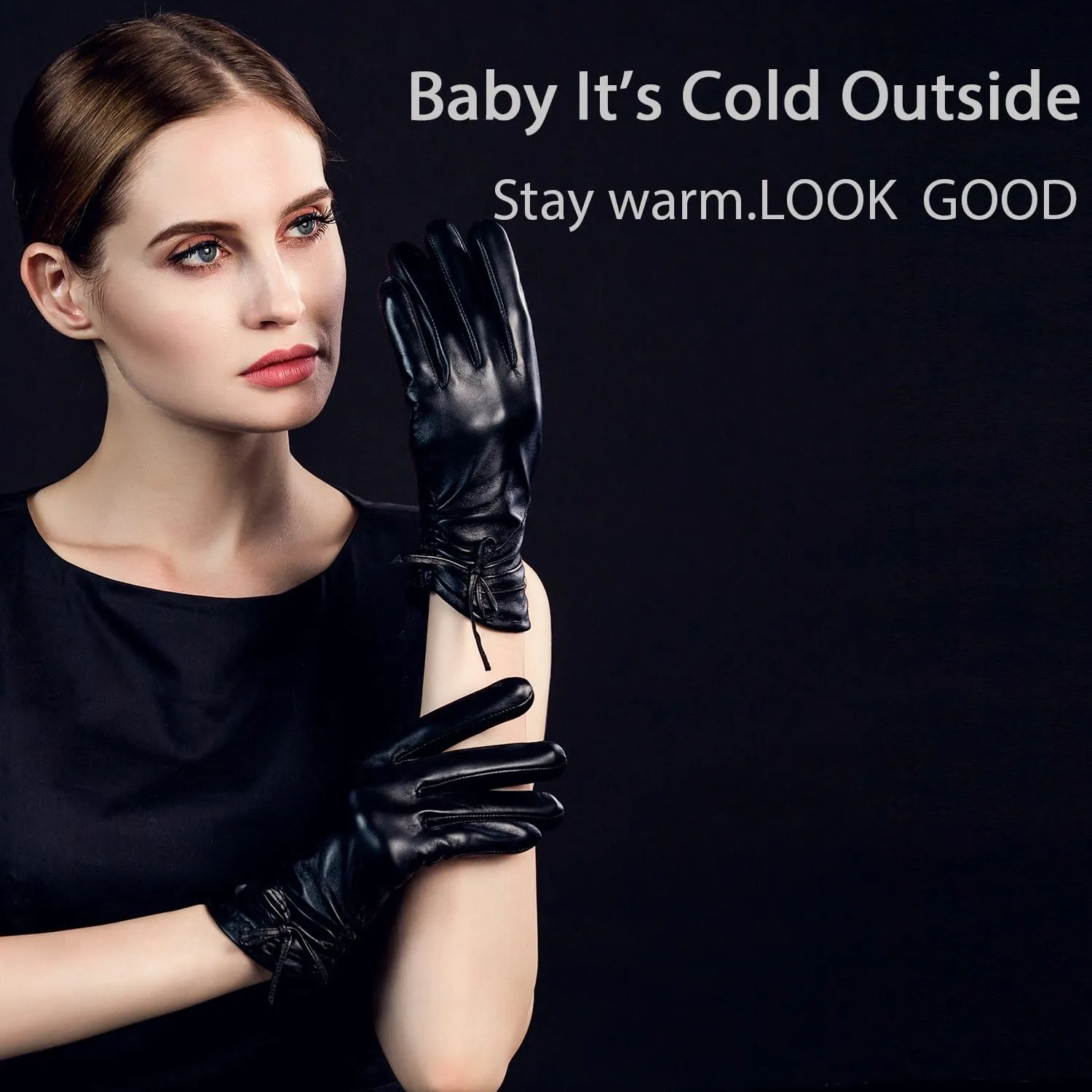 YISEVEN Women's Sheepskin Winter Driving Genuine Leather Gloves Lace Bow
