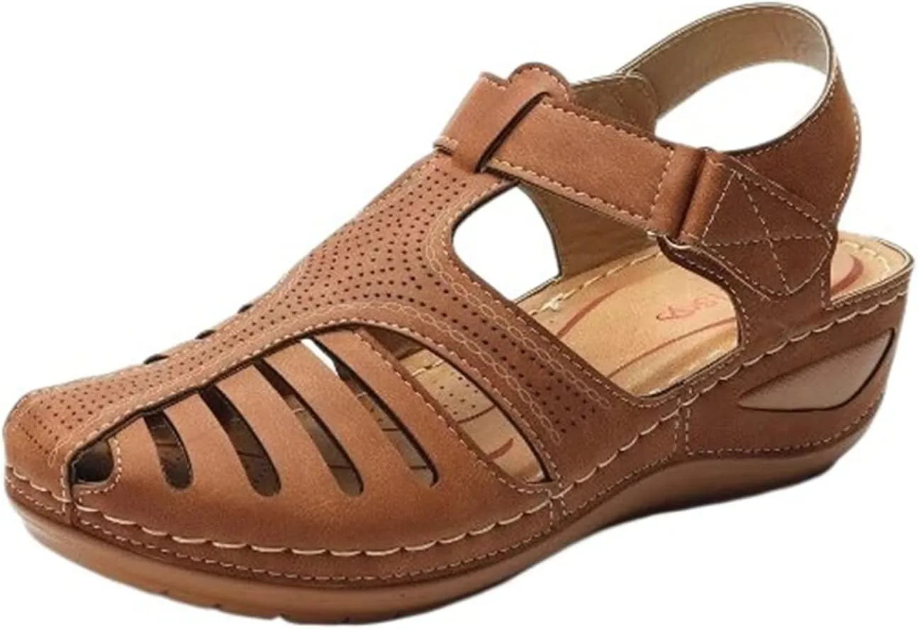 ZWRXW Closed Toe Sandals Women with Arch Support Adjustable Ankle Strap Non-Slip Sandals Dressy Summer Hollow Out Wedge Sandal Travel Vacation Beach Shoes Orthopedic Wedges Shoes