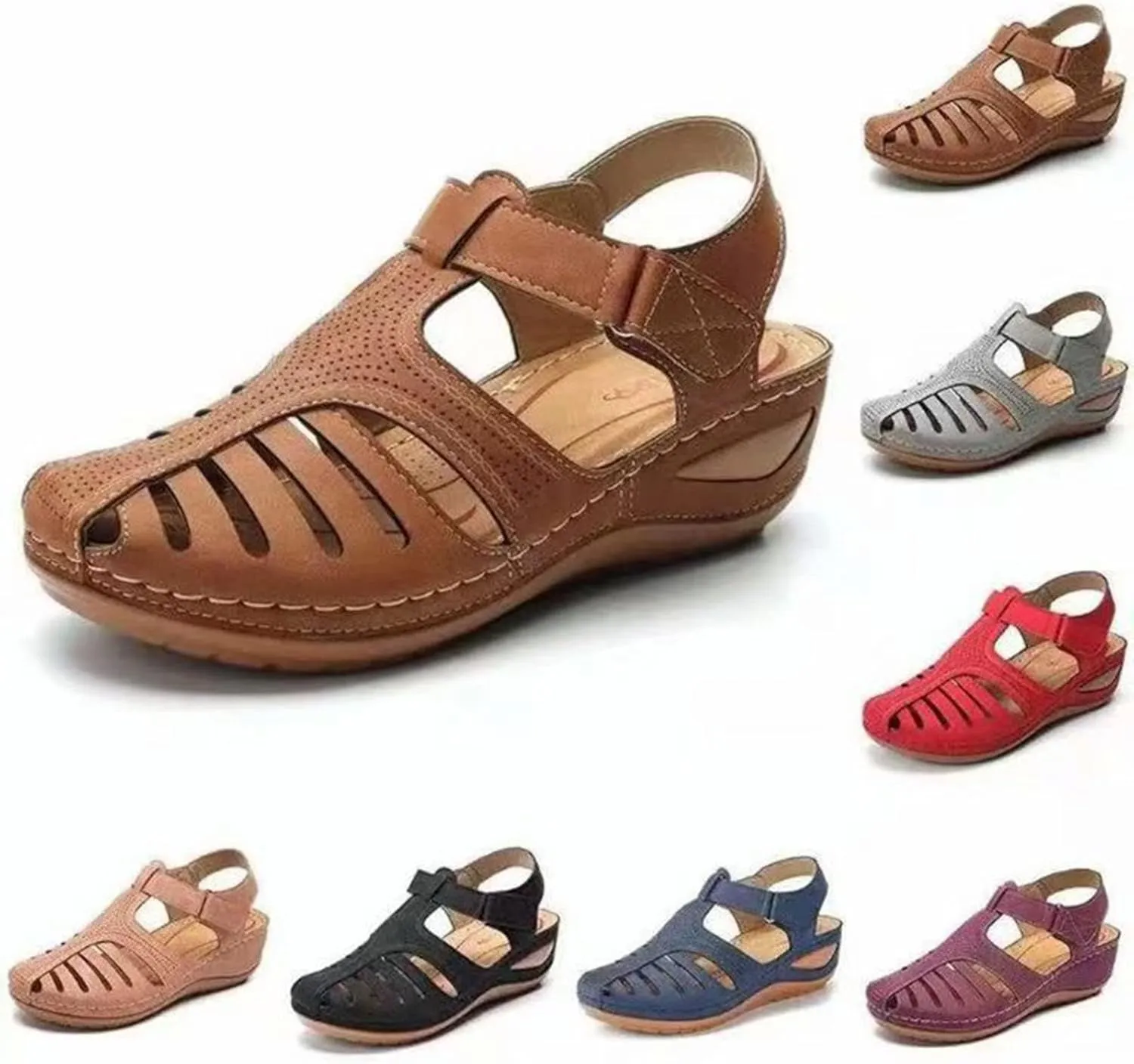 ZWRXW Closed Toe Sandals Women with Arch Support Adjustable Ankle Strap Non-Slip Sandals Dressy Summer Hollow Out Wedge Sandal Travel Vacation Beach Shoes Orthopedic Wedges Shoes